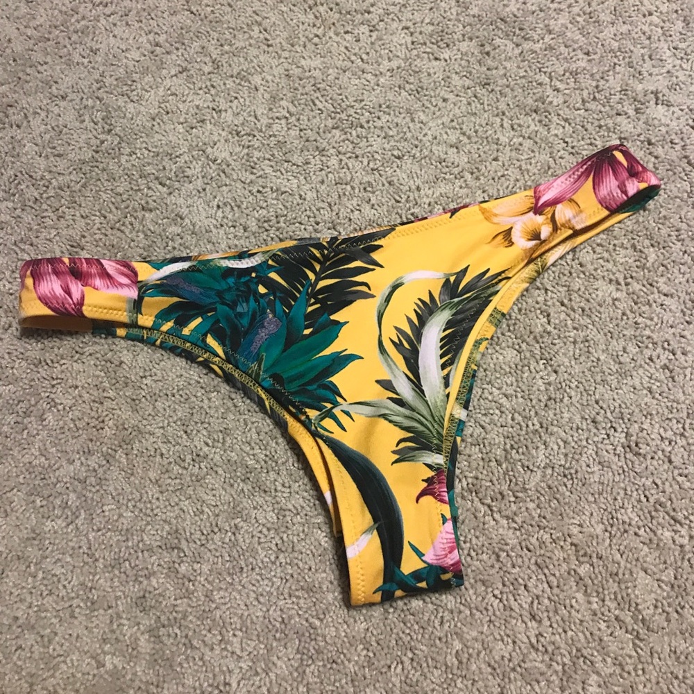 Yellow Floral Thong Bikini